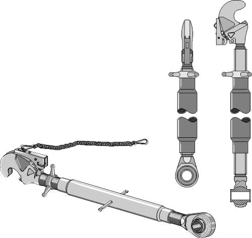 Yläkiinnikkeet automaattisella koukulla ja vetotangolla M36x3