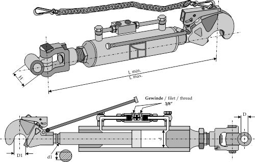 Hydraulic top-links with hook and swivelling tie-rod