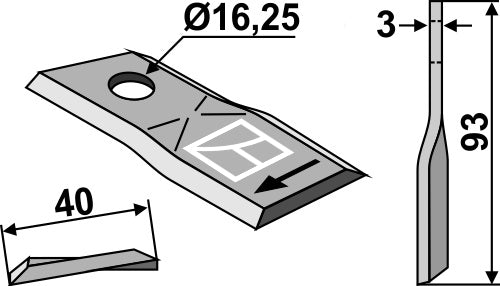 Rotary mower blade 93x40mm