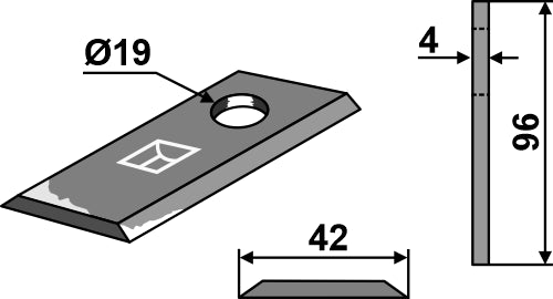 Roterende plæneklipperblad 96 x 42 mm