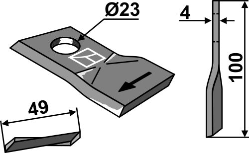 Roterende plæneklipperblad 100 x 49 mm
