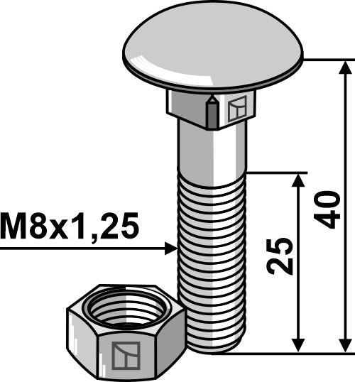 Bolt M8x1,25x40 galvanisert med mutter