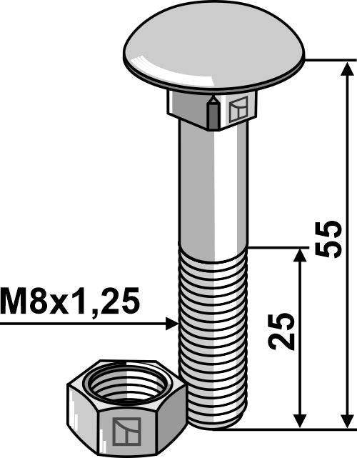 Bolt M8x1,25x55 galvanisert med mutter