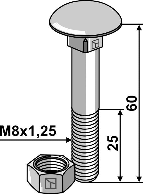 Bolt M8x1,25x60 galvanisert med mutter