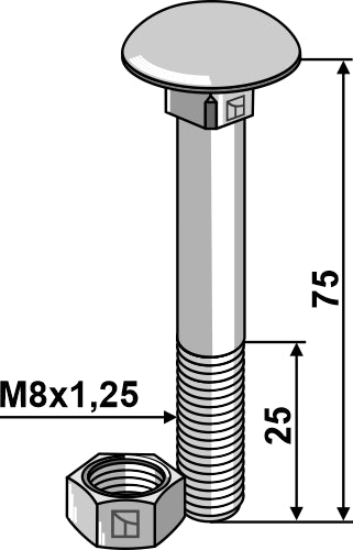 Bolt M8x1,25x75 galvanized with nut