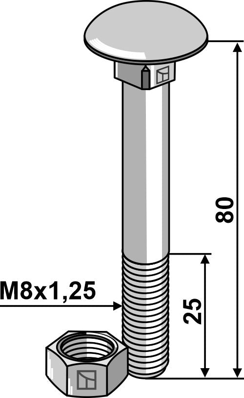 Bolt M8x1,25x80 galvanized with nut