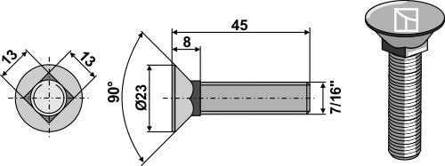 Plough bolt 7/16"x45