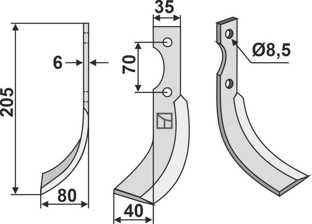 Klinge 205 x 35 mm, venstre