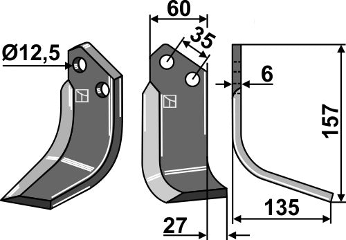 Blad 157x60mm, høyre