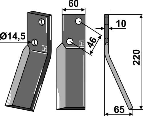 Rotary tine 220x60mm, right