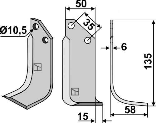 Klinge 135 x 50 mm, højre