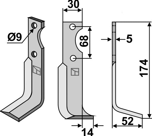 Blad 174x30mm, høyre