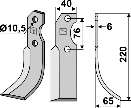 Terä 220 x 40 mm, oikea