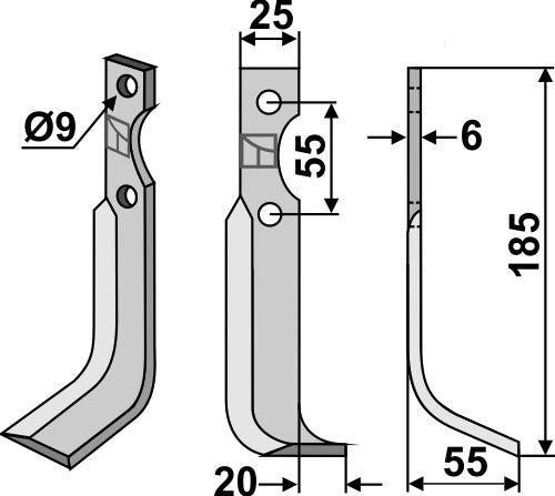 Terä 185 x 25 mm, oikea