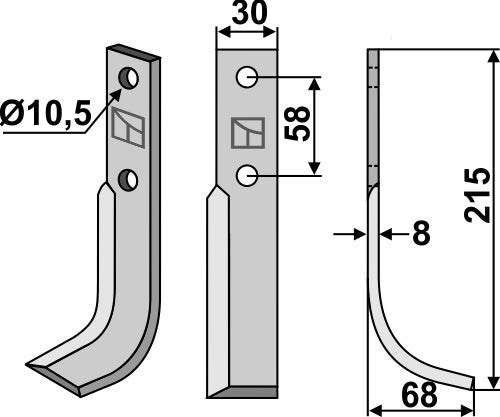 Blad 215x30mm, høyre
