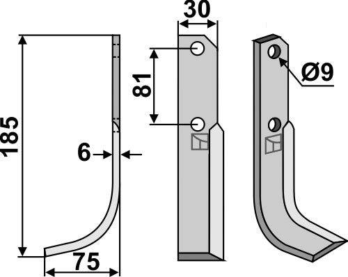 Blad 185x30mm, venstre