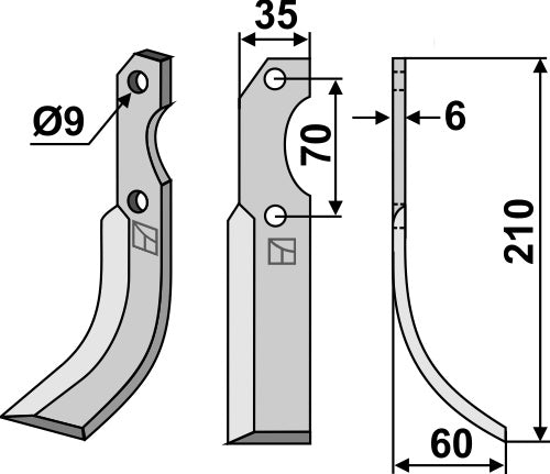 Blad 210 x 35 mm, höger