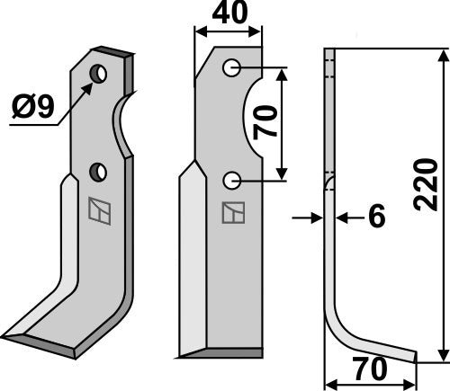 Blad 220 x 40 mm, höger