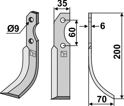 Klinge 200 x 35 mm, højre