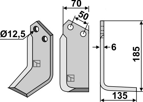 Blad 185 x 70 mm, höger