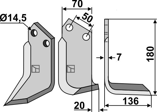 Blad 180x70mm, høyre