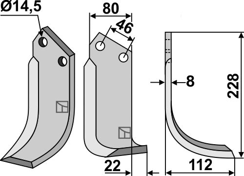 Blad 228 x 80 mm, höger