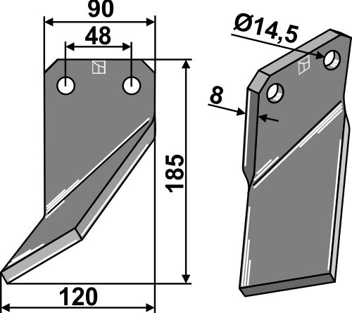 Rotary tine 185x90mm, left