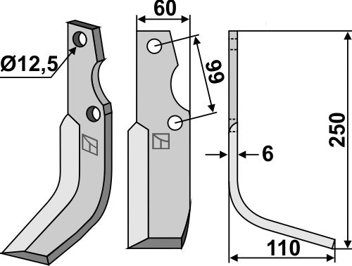 Blad 250x60mm, høyre