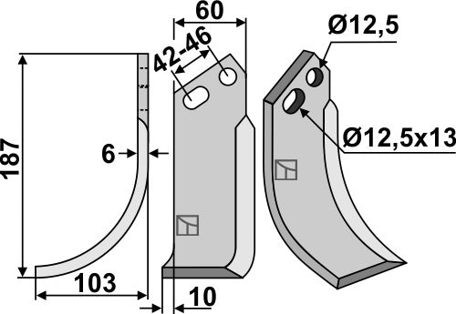 Blad 187x60mm, venstre