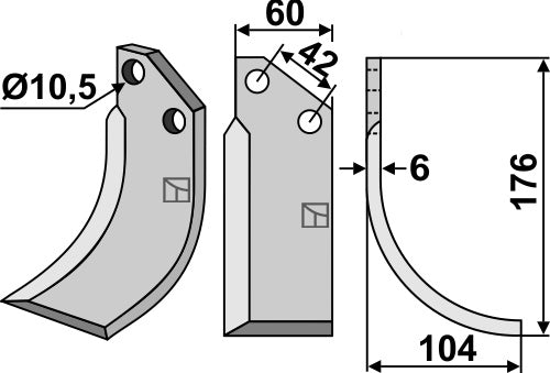 Blad 176x60mm, høyre