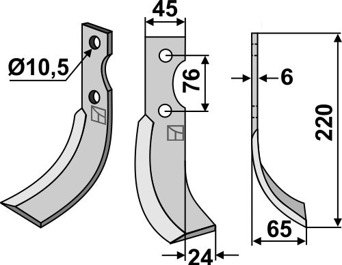 Terä 220 x 45 mm, oikea