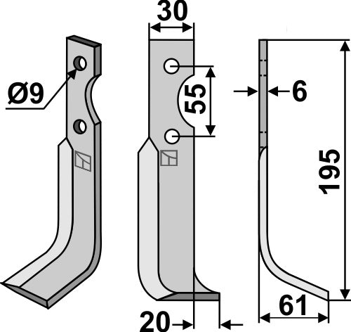 Blad 195 x 30 mm, höger