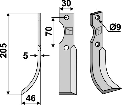 Klinge 205 x 30 mm, venstre