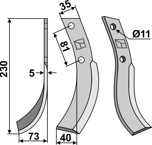 Blad 230x35mm, venstre