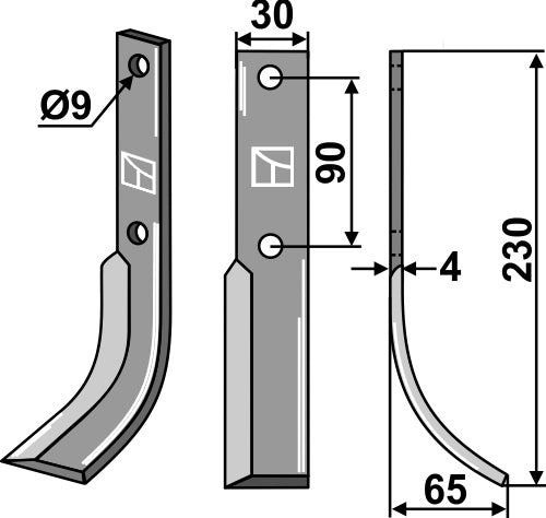 Blad 230x30mm, høyre