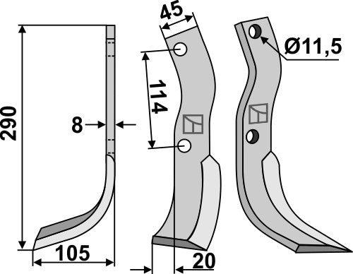 Klinge 290 x 45 mm, venstre