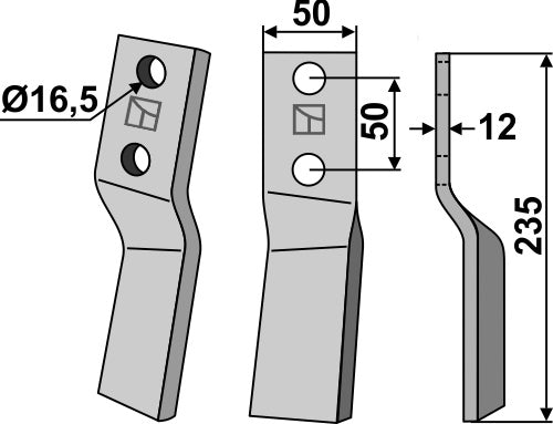 Rotary tine 235x50mm, right