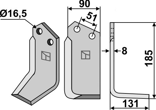 Klinge 185 x 90 mm, højre