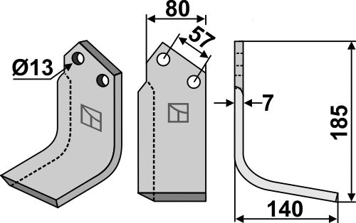 Blad 185x80mm, høyre