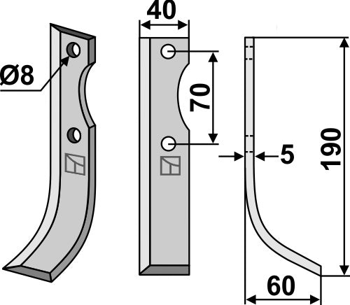 Klinge 190 x 40 mm, højre