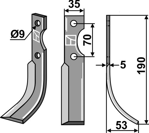 Blad 190x35mm, høyre