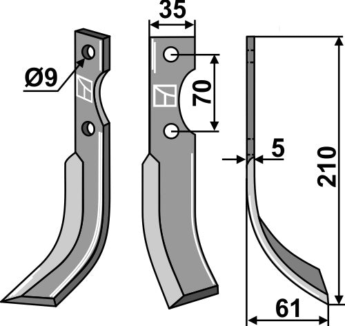 Klinge 210 x 35 mm, højre