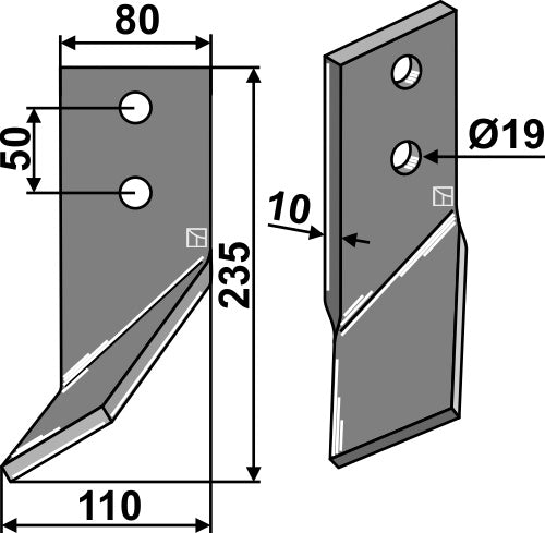 Rotary tine 235x80mm, right
