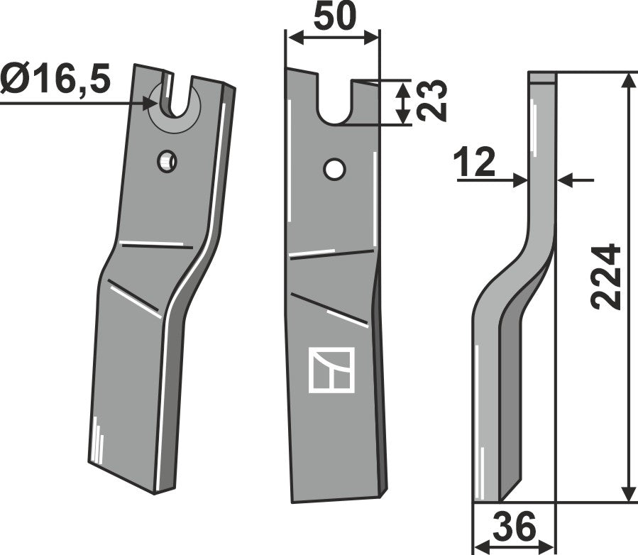 Rotationspinne 224x50 mm, höger