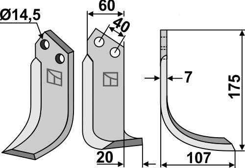 Terä 175 x 60 mm, oikea