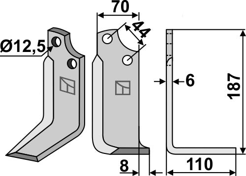 Blad 187 x 70 mm, höger