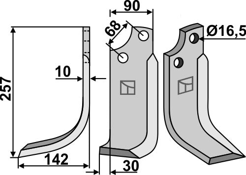 Terä 257 x 90 mm, vasen