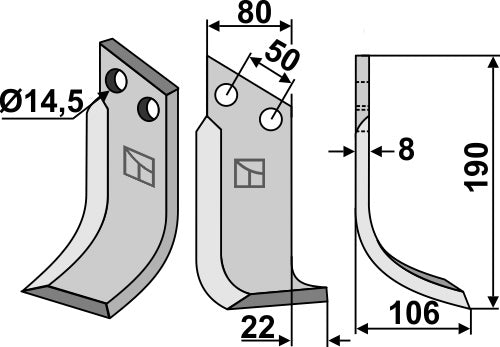 Klinge 190 x 80 mm, højre