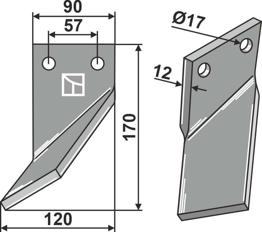 Roterende tind 170x90mm, venstre
