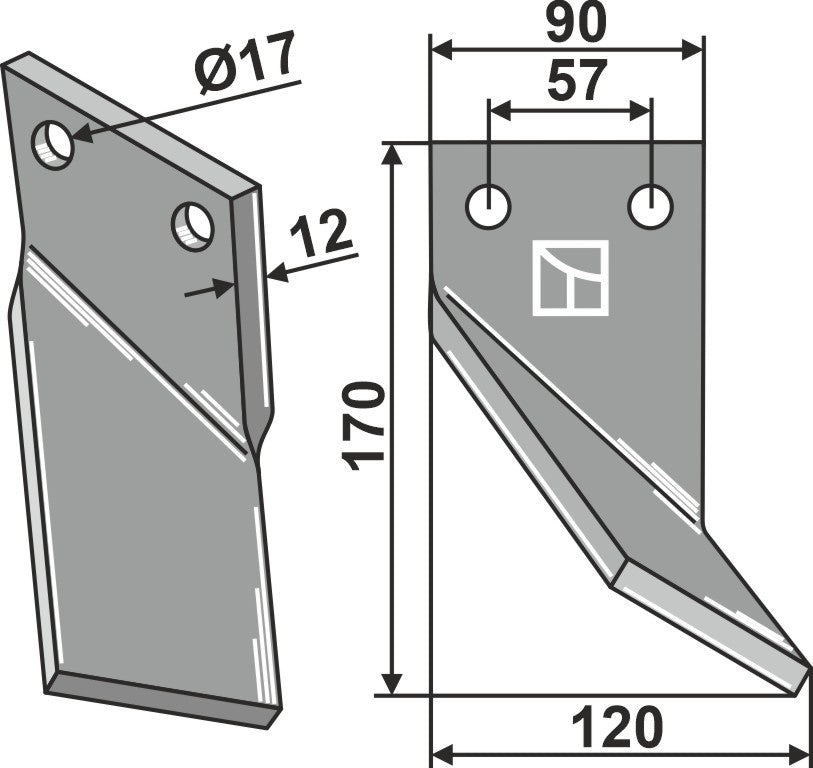 Roterende tind 170x90mm, høyre